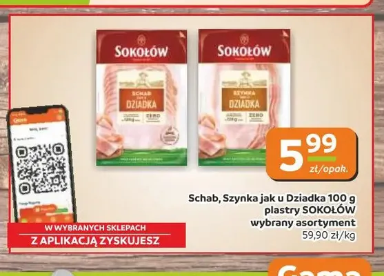 Szynka jak u Dziadka plastry Sokołów promocja w Gama