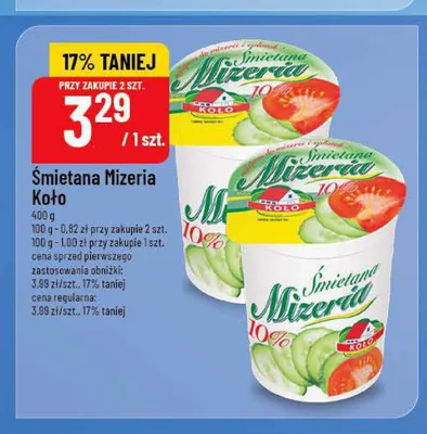 Śmietana Mizeria Koło 10% promocja w POLOmarket