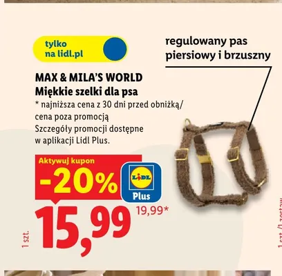 Miękkie szelki dla psa Max & Mila's World promocja w Lidl