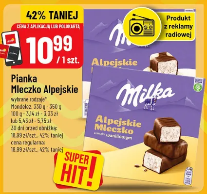 Pianka mleczko alpejskie wybrane rodzaje promocja w POLOmarket