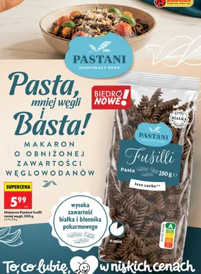 Makaron Pastani fusilli mniej węgli promocja w Biedronka