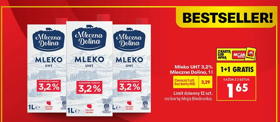 Mleko UHT 3,2% promocja w Biedronka