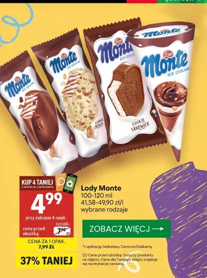 Lody Zott Monte 100-120ml promocja w Delikatesy Centrum