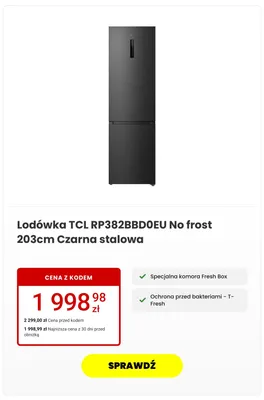 Lodówka TCL No frost Czarna stalowa promocja w Media Expert