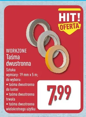 Taśma dwustronna wielokrotnego użytku Workzone promocja w Aldi