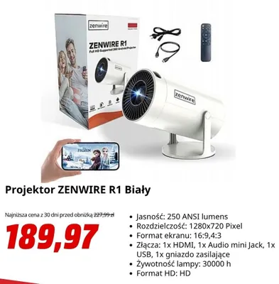 Projektor Zenwire R1 biały promocja w Media Markt