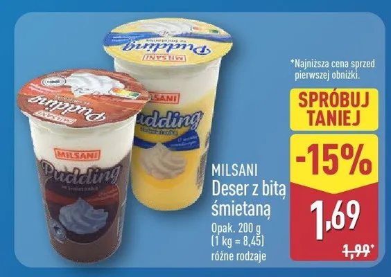 Deser z bitą śmietaną różne rodzaje promocja w Aldi