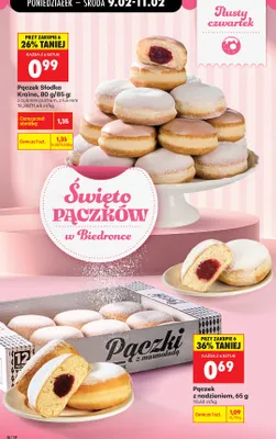 Pączek słodka kraina z cukrem pudrem promocja w Biedronka