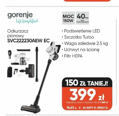 Odkurzacz pionowy gorenje SVC222230AEW EC 150W promocja w Max Elektro