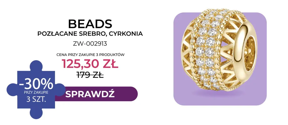 Beads pozłacane srebro cyrkonia ZW-002913 Briju promocja w Briju