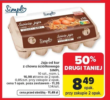 Jaja od kur z chowu ściółkowego Simpl rozm. L promocja w Carrefour