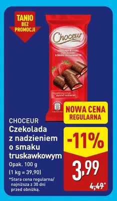 Czekolada z nadzieniem o smaku truskawkowym Choceur promocja w Aldi