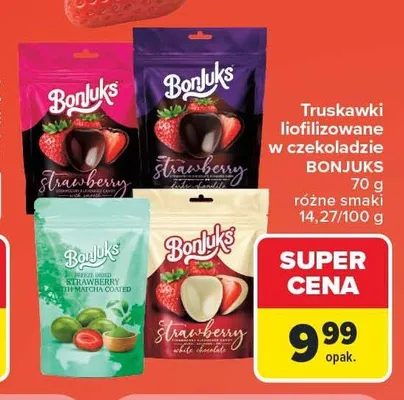 Truskawki liofilizowane w czekoladzie Bonjuks promocja w Carrefour