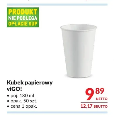 Kubek papierowy 180 ml viGO! promocja w Makro