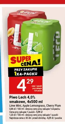 Piwo Lech 4,0% smakowe Lime Mint 4-pak 500ml promocja w Twój Market