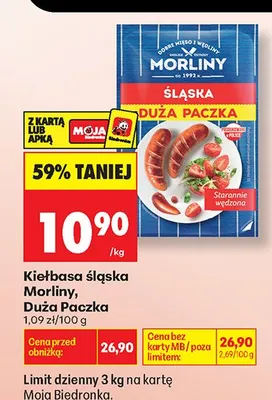 Kiełbasa śląska Morliny Duża Paczka promocja w Biedronka