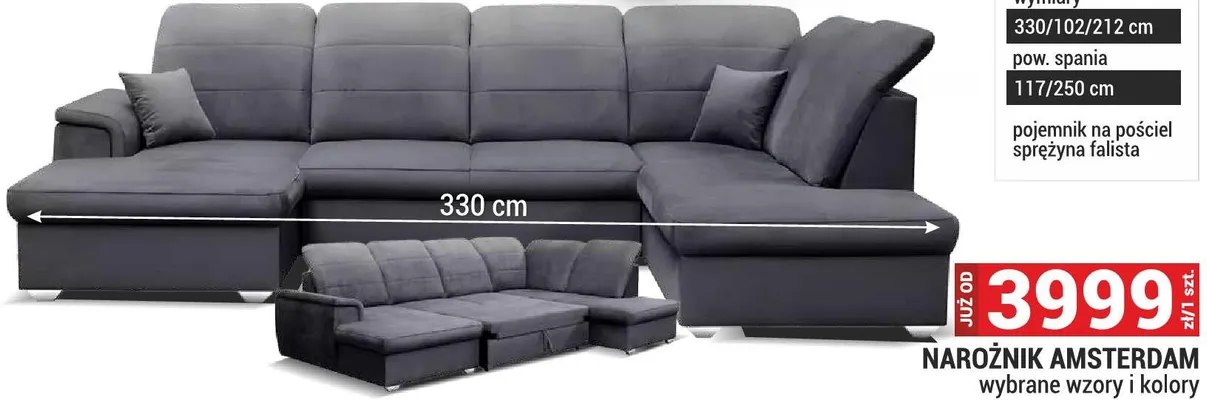 Narożnik Amsterdam 330/102/212cm wybrane wzory i kolory promocja w Merkury Market