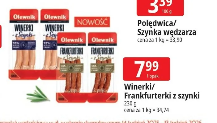 Frankfurterki z szynki Olewnik promocja w Leclerc