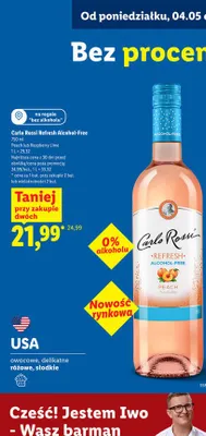 Wino bezalkoholowe Carlo Rossi Refresh Alcohol-Free Peach promocja w Lidl