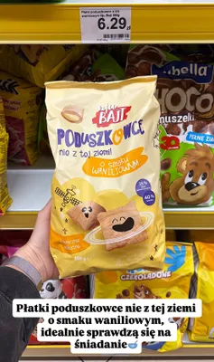 Płatki poduszkowce o smaku waniliowym Nju Bajt promocja w Dino