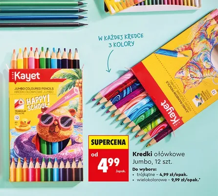 Kredki ołówkowe Jumbo trójkątne Kayet 12-pak promocja w Biedronka