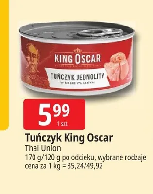 Tuńczyk jednolity w sosie własnym King Oscar promocja w Leclerc