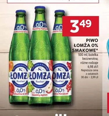 Piwo bezalkoholowe Łomża 0% Radler Kwaśny Agrest promocja w Stokrotka