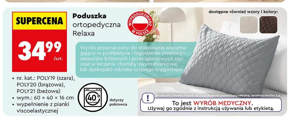Poduszka ortopedyczna Relaxa promocja w Biedronka