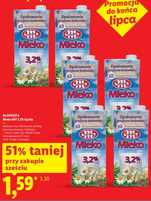 Mleko UHT 3,2% Łączka Mlekovita promocja w Lidl