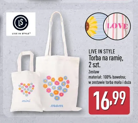Torba na ramię LIVE IN STYLE 2-pak promocja w Aldi