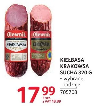 Kiełbasa krakowska sucha 320 g wybrane rodzaje promocja w Selgros