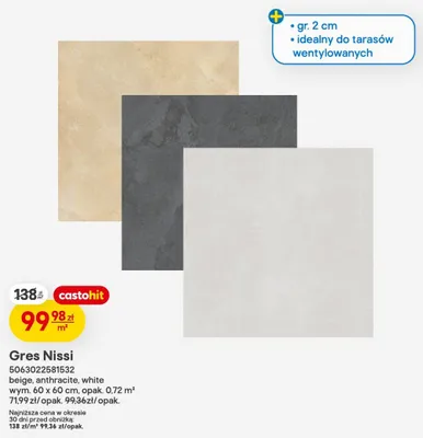Gres Nissi gr. 2cm wym. 60x60cm promocja w Castorama
