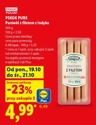 Parówki z filetem z indyka Pikok Pure promocja w Lidl