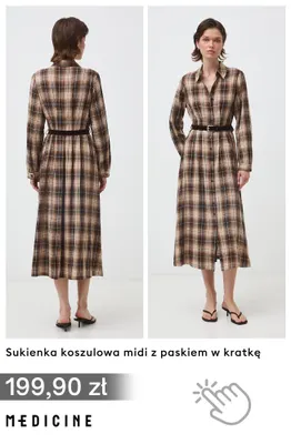 Sukienka koszulowa midi z paskiem w kratkę Medicine promocja w Medicine