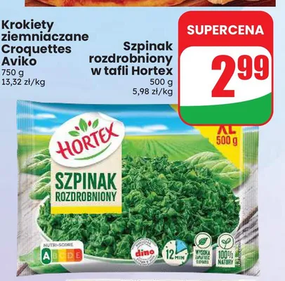 Szpinak rozdrobniony w tafli Hortex promocja w Dino