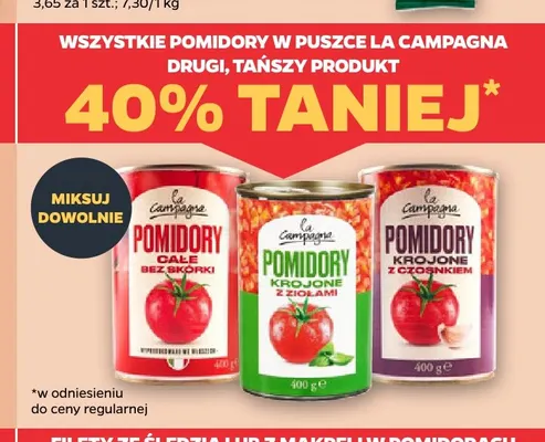Pomidory w puszce krojone z ziołami La Campagna promocja w Netto