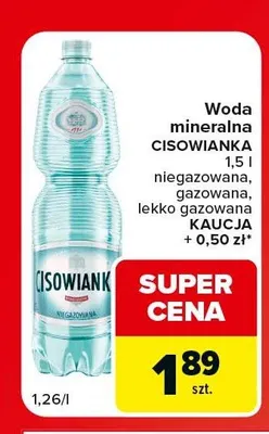 Woda mineralna Cisowianka gazowana promocja w Carrefour Market