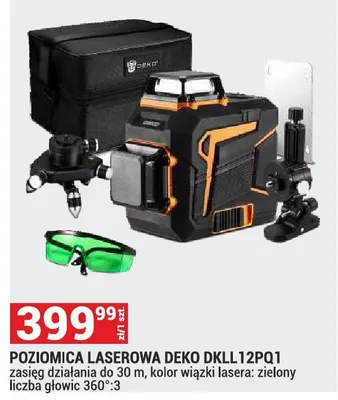 Poziomica laserowa Deko DKLL12PQ1 zasięg 30m kolor wiązki zielony liczba głowic 360°:3 promocja w Merkury Market