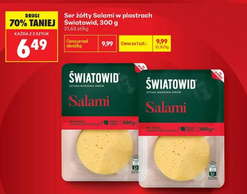 Ser żółty Salami w plastrach Światowid promocja w Biedronka
