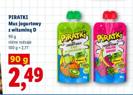 Mus jogurtowy z witaminą D brzoskwinia Piratki promocja w Lidl