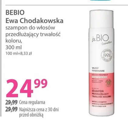 Szampon BEBIO Ewa Chodakowska do włosów przedłużający trwałość koloru promocja w Hebe
