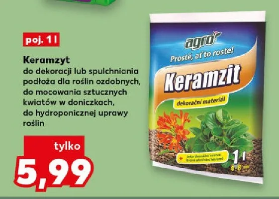 Keramzyt do dekoracji lub spulchniania podłoża roślin ozdobnych 1l promocja w Kaufland