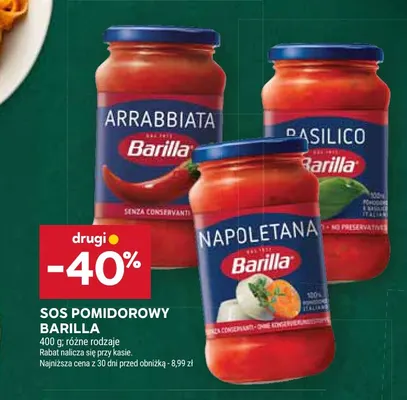 Sos pomidorowy Arrabbiata Barilla promocja w Stokrotka