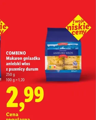 Makaron gniazdka anielski włos z pszenicy durum Combino promocja w Lidl