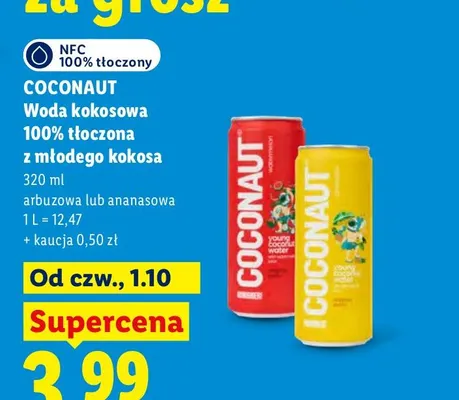 Woda kokosowa tłoczona z młodego kokosa ananasowa Coconaut 100% promocja w Lidl