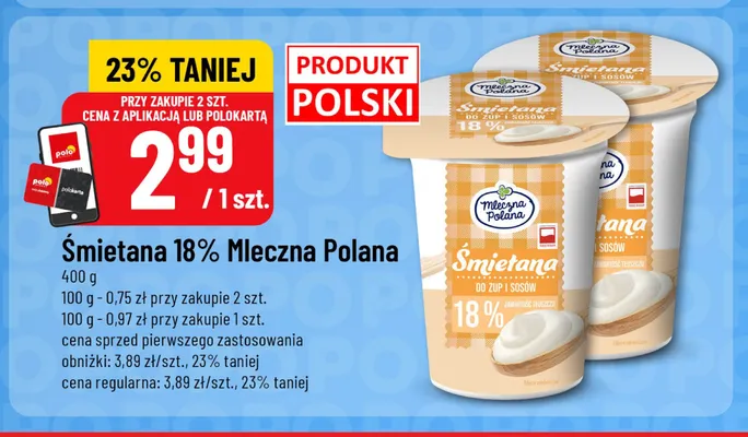 Śmietanka 30% Mleczna polana promocja w POLOmarket
