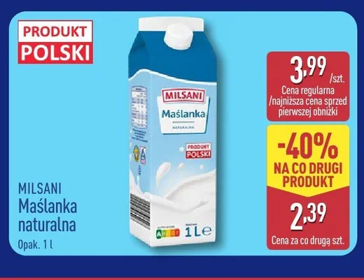 Maślanka naturalna Milsani promocja w Aldi