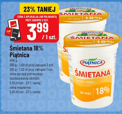 Śmietana 18% Piątnica promocja w POLOmarket