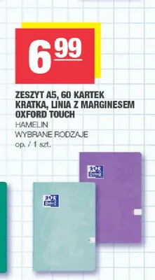 Zeszyt A5 60 kartek kratka z marginesem Oxford Touch promocja w SPAR