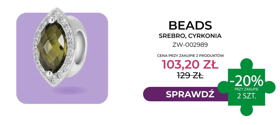 Beads srebro cyrkonia ZW-002989 Briju promocja w Briju